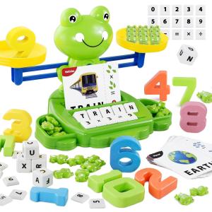 YYDeek 3 in 1 Frog Balance Scale Games, Preschool Learning Activities, Math and Alphabet Learning Toddler Games, Math Manipulatives for Classroom, Montessori Educational Toys for 4 5 6 7 8 Year Old