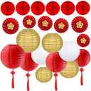 14 Pcs Chinese Paper Lantern Red Gold White Decorative Hanging Lanterns Honeycomb Balls Paper Fans Chinese Knot for Chinese New Year Spring Festival Home Restaurant Party Decor