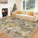 Area Rug 5x7 Washable Rug: Modern Abstract Living Room Rugs Large Neutral Non-Slip Rug Soft Low Pile Stain Resistant Carpet for Bedroom Office Dining Room Indoor (Black Brown, 5' x 7')