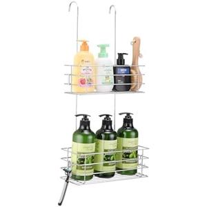 Seltomer Hanging Shower Rack Shower Caddy with Rotatable Hook bar Over the Door and Can be Hung on the Faucet or Claw Foot, 304 Stainless Steel Rust Proof and Durable (Double-Layer)