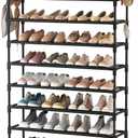 VTRIN 10 Tier Shoe Rack Tall Large Capacity 50 Pair Wide Shoe Organizer with Two Hooks Sturdy Metal Shoe Shelf for Entryway, Closet, Bedroom (Black)