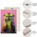 ISXGDWFH Dopamine Animal Otter Drinking Cocktail Minimalist Art Animal Lover Preppy Dorm Decor Fashion Poster Canvas Wall Art Print Bedroom Living Room Bathroom Weird Animal Art (16x24inch Framed, A03)