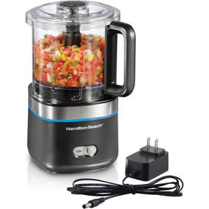 Hamilton Beach Powerful Cordless Mini Food Processor and Vegetable Chopper, 4 Cup Capacity, Fast Recharging, Includes Power Adapter, Chop, Puree, Emulsify, Grind, Dishwasher Safe Bowl, Black (72880)