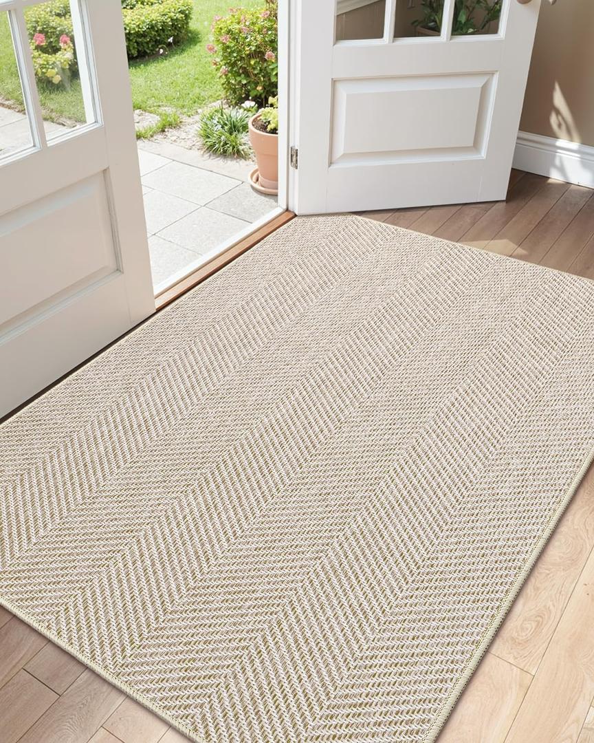 Color&Geometry Extremely White Beige Ultra Thin Indoor Door Mat 48"x72", Machine Washable Front Door Mat Non Slip, Low Profile Entrance Mat Indoor, Absorbent Carpet for Inside, Entry, Entryway (FOLD)