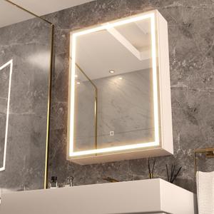 28x20 LED Lighted Bathroom Medicine Mirror Cabinet with Sockets & USBs, Anti-Fog Dimmable Light and Color Adjustment, Easy to Install, Moisture-Resistant Wood (W20 x H28 Front Light, White)