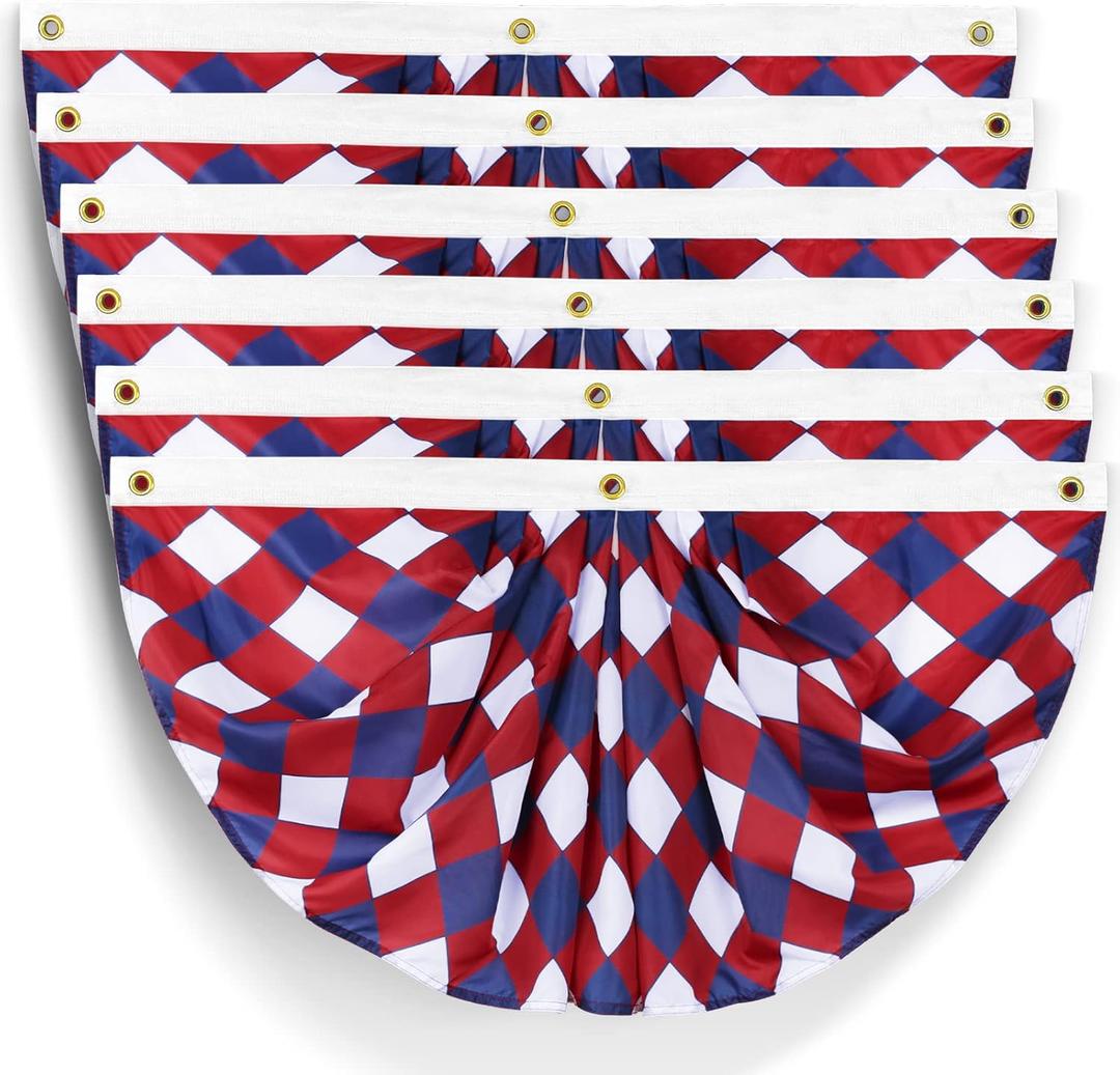 USA Patriotic Bunting Fan Flags 1.5x3 Ft Banner American Independence Day 4th of July Veterans Day Decorations Celebration Stars Party Supplies for Home Balcony Decor (Plaid-6)