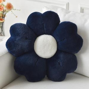 Flower Pillow, Flower Shaped Pillow Decorative Throw Pillows for Bed Couch, Cute Daisy Pillow Dorm Decor Floor Seating Cushion (Navy Blue, 15 Inches)