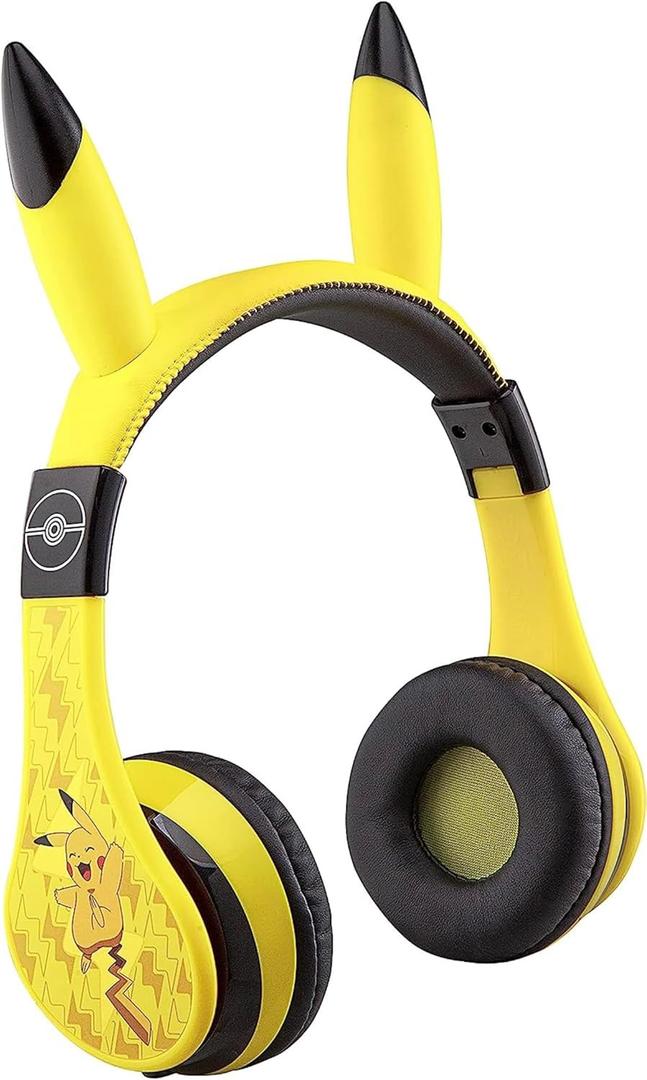 eKids Pokemon Kids Bluetooth Headphones, Wireless with Microphone, Includes Aux Cord, Volume Reduced, Foldable, Yellow