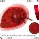 dressfan Womens Church Fascinator Hat,20s 50s Linen Vintage Hat for Derby/Church/Wedding/Cocktail/Tea Party (Red)