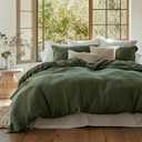 Bedsure 100% Muslin Cotton Duvet Cover King Size - Ultra-Soft, Breathable & Lightweight - Linen Like Gauze Comforter Cover Set with Button Closure and Corner Ties (Olive Green, King, 104"x90")