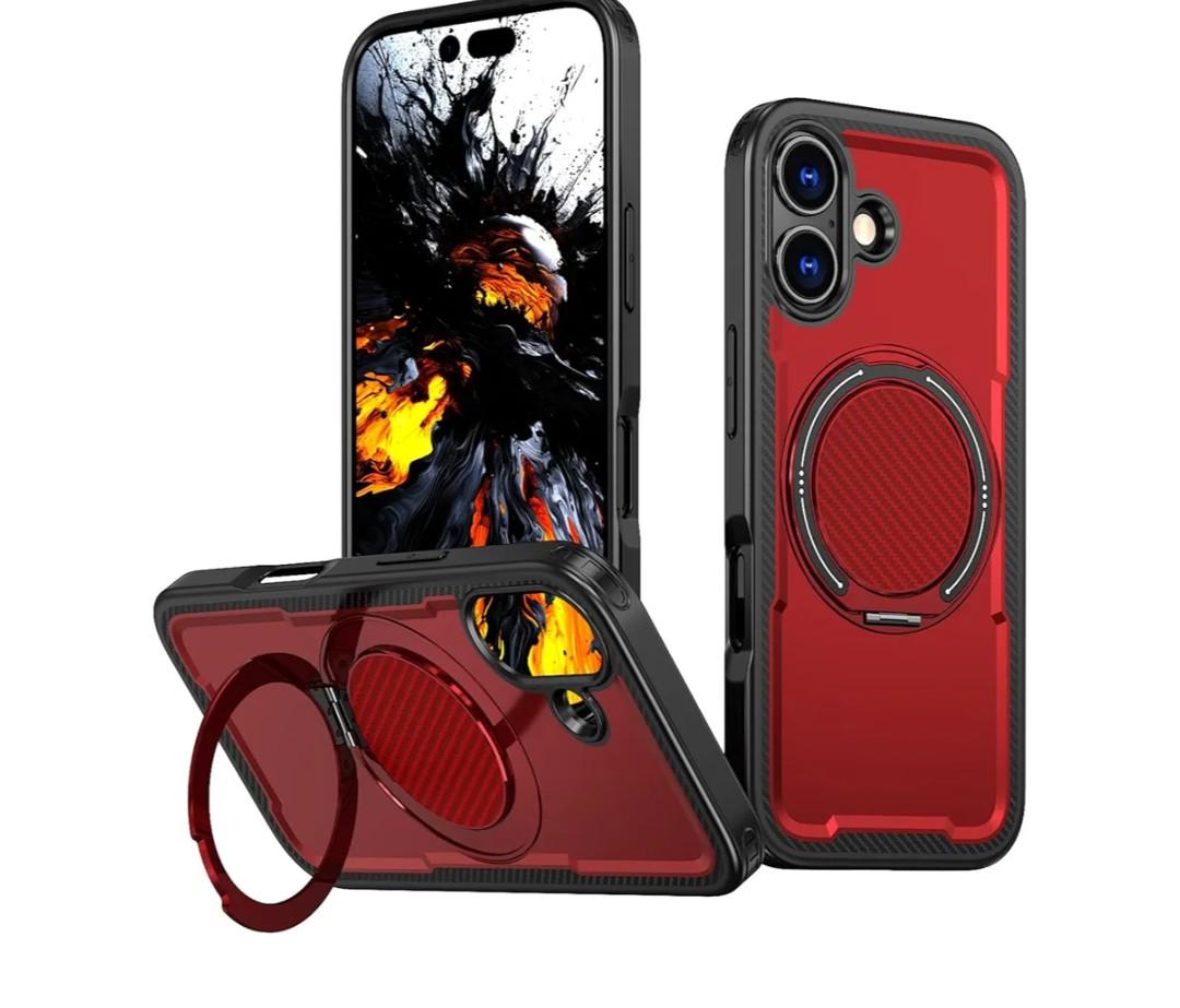 for iPhone 17 Case with 360°Adjustable Stand - 16FT Drop Protection,Compatible with MagSafe Accessories,Shockproof Anti-Fingerprint Scratch-Resistant for iPhone 17 Cover 6.3 Inch,Red