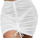 Swimsuit Coverup for Women Drawstring Ruched Sheer Swim Skirt Beach Mesh Bathing Suit Cover Ups Sexy Bikini Cover Up Small