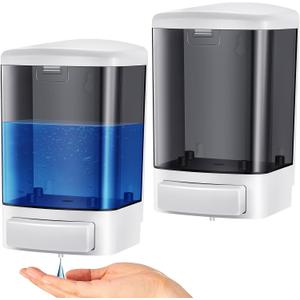 Hushee 2 Pcs Commercial Soap Dispenser Hand Wall Mounted Bathroom 33.8oz/1000ml Manual Soap Dispenser Liquid Containers with Pump Black Shower Plastic Wash Wall Container Shampoo Gel for Kitchen Hotel