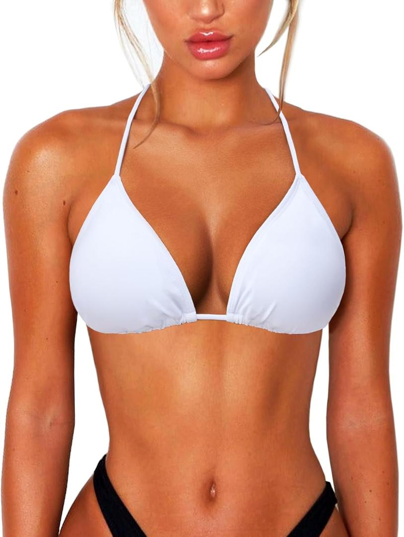 OZICERD String Bikini Tops for Women Bathing Suit Swim Tops Sexy Triangle Bikini Top Black (White, XL)