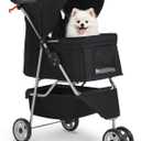 BestPet | 3-Wheel Pet Stroller | Dog and Cat Stroller | Breathable Mesh | Lightweight Travel Carrier | Waterproof & Foldable Design | Storage Basket | Black | for Daily Walks & Outdoor Use