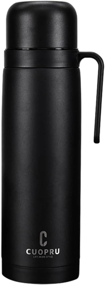 Vacuum Insulated Bottle for Yerba Mate, Coffee, Tea, Water, 33.8 oz Stainless Steel Thermal Bottle Flask, Wide Mouth, Keeps Drinks Hot/Cold for 24 Hours, Matte Black