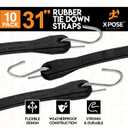 Rubber Bungee Cords with Hooks - Black EPDM Synthetic Heavy-Duty Rubber Tie Down Straps for Outdoor, 31 inch 10 Pack (47" Max Stretch) Tarp Covers, Canvas Canopies, Motorcycle, Cargo - Xpose Safety