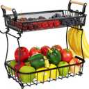 ANTOPY 2 Tier Fruit Basket with 2 Banana Hangers, Countertop Fruit Vegetable Basket Bowl for Kitchen Counter Metal Mesh Basket Fruits Stand Produce Holder Organizer for Onion Potato Bread Snack Veggie