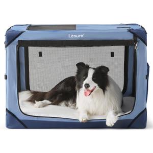 Lesure Collapsible Dog Crate - Portable Travel Kennel for Large Dog, 4-Door Pet Crate with Mesh Windows, Indoor & Outdoor, Blue
