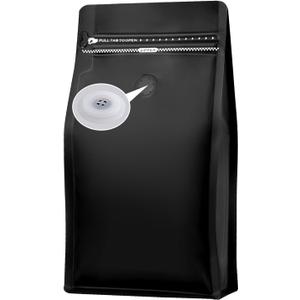 REMTAP Coffee Bags with Valve(50 pcs,16 oz/1 lb) Black High Barrier Aluminum Foil Flat Bottom Standing Empty Coffee Beans Storage Bag,Reusable Heat Sealable Side Zipper Pouches for Home or Store