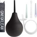 GNEGKLEAN Black Silicone Enema Bulb Kit 7.6oz Clean Anal Douche for Men Women with 19.7in Hose+4 Replaceable Nozzle (Black) (7 Piece Set)