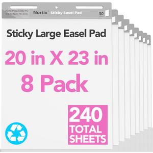 Nortix Easel Pad, Self-Stick Easel Pads, Anchor Chart Paper for Teachers, Strong Adhesive & Bleed-Resistant, 20''x23'' Sticky Notes Chart Paper, 30 Sheets/Pad, 8 Pads