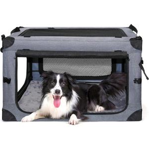 NEZUC Soft Collapsible Dog Crate - 24 Inch Portable Soft Sided Travel Dog Crates for Small Dogs, 4-Door Foldable Dog Carrier, Pet Kennel Indoor & Outdoor (Gray, 24.0" L x 17.0" W x 17.0" H)