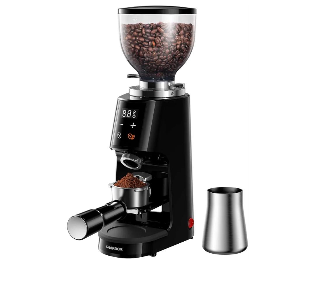 SHARDOR Professional 64mm Burr Coffee Grinder with 100 Grind Settings and All-Metal Chamber, Coffee Bean Grinder with Adjustable Electronic Timer and LED Display, Anti-Static,Black