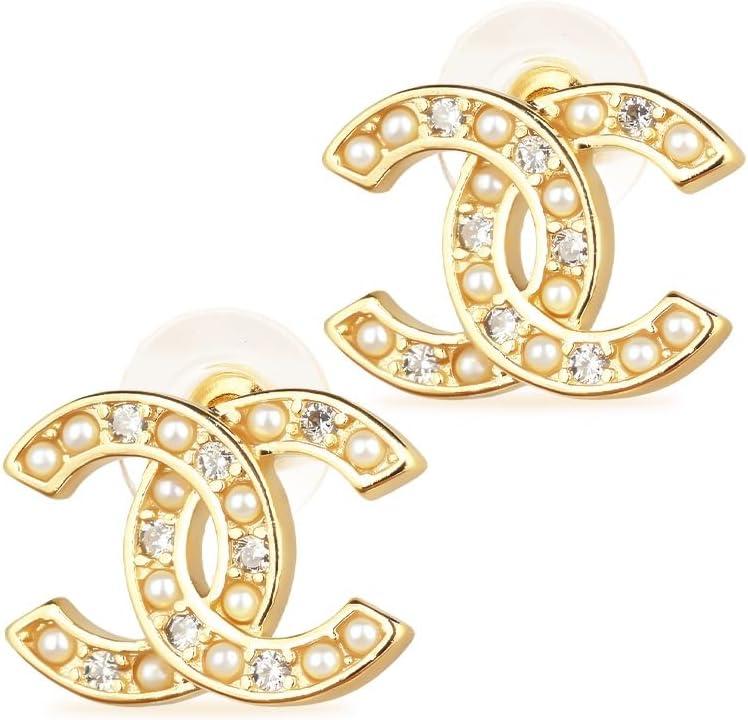 18K Gold-Plated Pearl Crystal Stud Earrings for Women, Fashionable Luxury Everyday Accessories, Small Size