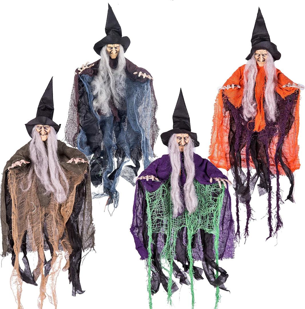 JOYIN 4 Pcs 19.6 Hanging Witch Halloween Decorations Outdoor Indoor Flying Haunted House Scary Decor for Lawn Garden Yard