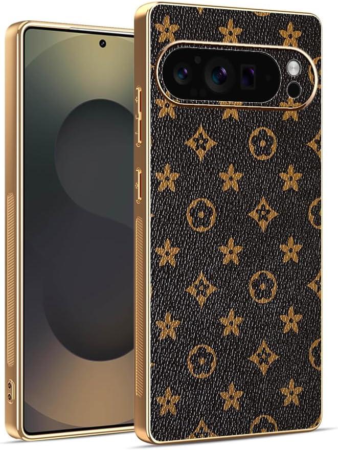 Phone Case for Google Pixel 10 Pro Silicone Leather Slim Cover Women Men, Aesthetic Luxury for Google Pixel 10 Pro Case Full Camera Protection Anti-Scratch Shockproof (Monogram)