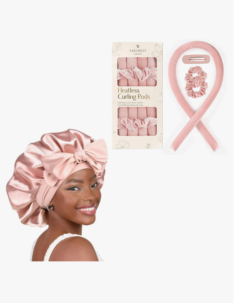 YANIBEST Satin Bonnet and heatless Hair Curler for Sleep in