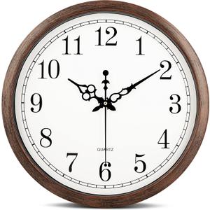 Bernhard Products Large Wall Clock 16 Inch Silent Non Ticking Movement Quartz Battery Operated Round Easy to Read Decorative Classic Brown Home/Kitchen/Office/Classroom/School Clocks, Black Numbers