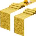 RUDONG M 2 Pack Gold Satin Table Runners 12 x 108 Inch, Long Silky Damask Table Runner Decor, Bright Smooth Jacquard Dining Table Runners for Weddings, Banquet, Parties Dinner Decoration
