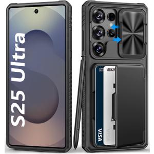 BXYJY for Samsung Galaxy S25 Ultra Case Wallet, Card Holder (45 Cards), RFID Block, Slide Camera Cover, Military Grade Shockproof, Rugged Heavy Duty Men Women Phone Case for Samsung S25 Ultra, Black