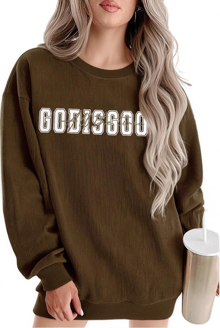 MYHALF Love Like Jesus Hoodies for Women Christian Bible Verse Sweatshirt Casual Drawstring Waffle Pullover Tops with Pocket (Brown, L)