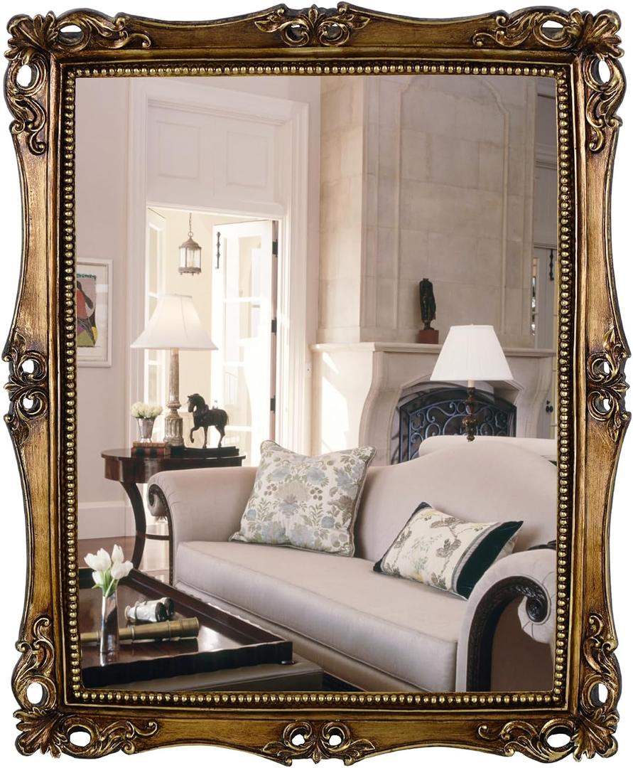 OIGUMR Square Wall Mirror Vintage Mirror Gold Mirror (Vintage Gold, 16.5 x 13.5 inch)