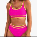 BMJL Women's High Waisted Bikini Sets Sporty Two Piece Swimsuits Color Block Cheeky High Cut Bathing Suits (S, Rose Red011)