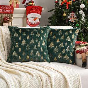 Christmas Tree Green Throw Pillow Covers 18x18 inch Set of 4, Soft Decorative Cushion Cases,Home Decor for Couch Bed Living Room