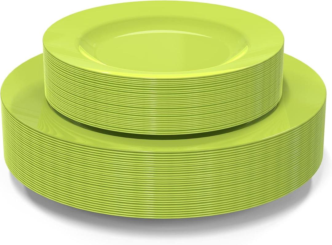 POSATE Plastic Plates Disposable 60 PCS, Heavy Duty 30 Dinner Plates 10.25" and 30 Dessert Plates 7.5" for Party, Green