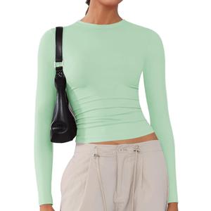 Women's Soft Long Sleeve Shirts Crew Neck Tops Basic Tees Stretchy Going Out Crop Tops Y2K Slim Fit T-Shirts (Medium)