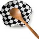 Spoon Rest for Stove Top, 5.3in Checkered Spoon Holder Utensil Rest, Ceramic Spoon Rests for Coffee Bar, Kitchen Gadget Cooking Gift for Housewarming (Black & White Pattern)