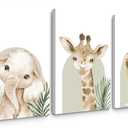Animal Wall Art Pictures Baby Nursery Canvas Wall Art Decor Safari Animal Prints Jungle Kids Wall Art Woodland Nursery Wall Decor Giraffe Jungle Poster for Room 16x24 Inch Framed Set of 3, 16"x24" Wrapped Canvas