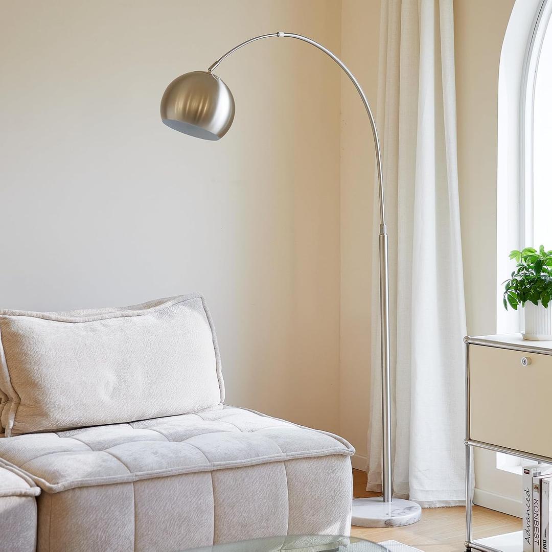 CO-Z Modern Floor Lamp for Living Room, Brushed Nickel, Arc Floor Lamp with LED Bulb, Marble Base Contemporary Tall Lamp for Living Room, Couch, Couch, Fits 69" Tall
