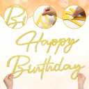 4 x FYSUIMU Large Birthday Felt Sign for Backdrop Glitter Gold Happy Birthday Felt Letter Sign for Men Women Party Arch Decor Wall Photo Prop