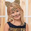 2 x Cheetah Ears Headband with Gold Cat Face Temporary Tattoos Leopard Print Ears Cat Whiskers Face Tattoo Stickers Leopard Makeup Halloween Cheetah Costume Accessories for Women Kids Adult(cheetah3)