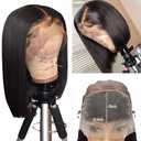 Bob Wig Human Hair 13x4 Frontal Lace Wig Short Straight HD Transparent Lace Front Bob Wigs for Black Women Human Hair Glueless Pre Plucked Hairline with Baby Hair Pre Cut 150% Density Natural Color