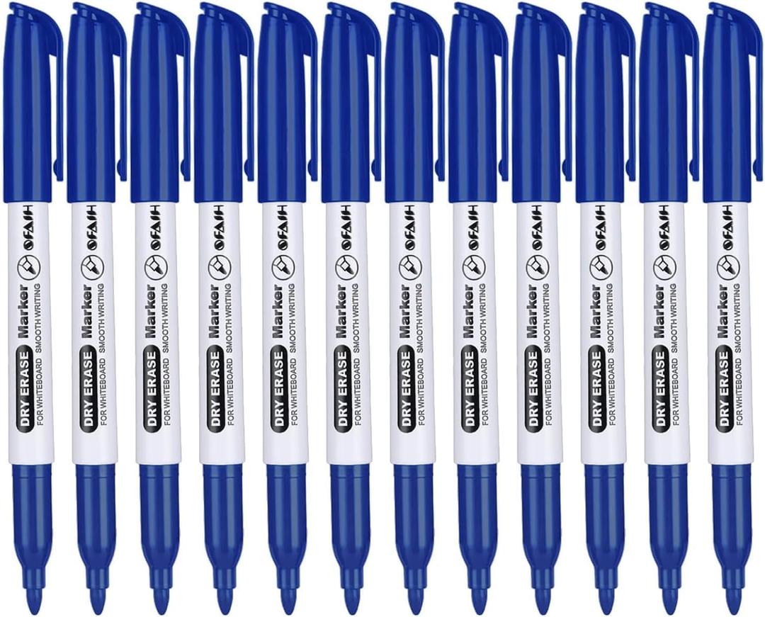 SFAIH Blue Dry Erase Markers Fine Tip - 12 Pack Whiteboard Markers Standard Set For Brainstorming & Visual Planning, Teams, Teacher & Creative Sessions | Low-Odor Non-Toxic Easy Clean
