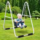 Hapfan Toddler Swing with Stand, Heavy Duty Baby Indoor Outdoor Swing Set with Safety Harness, Foldable Metal Frame, 55lbs Capacity