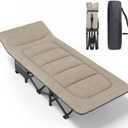 ATORPOK Camping Cot for Adults with Cushion and Pillow, Portable Folding Bed for Sleeping, Lightweight Tent cot with Carry Bag Supports 450 lbs (Khaki)